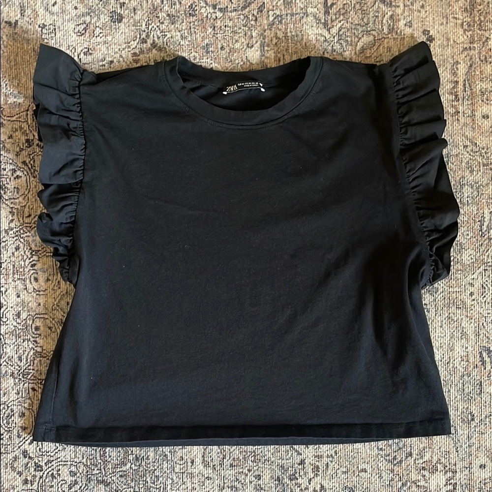 Zara Cropped Ruffle Sleeve Top